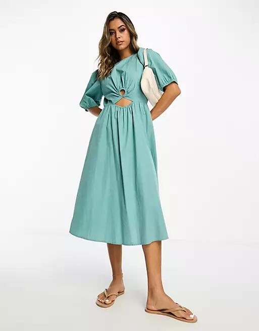 Vila ring detail midi dress in sage-Green Cover