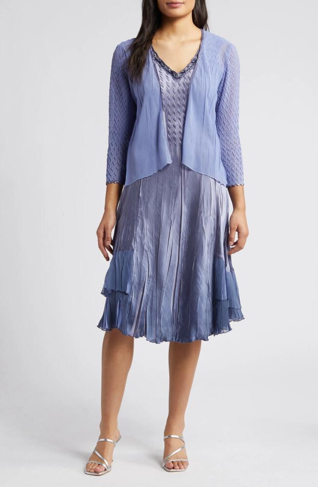 Komarov Beaded V-Neck Charmeuse Dress with Chiffon Jacket in Lavender/Blue Ombre Cover