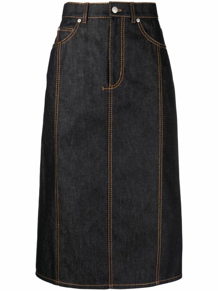 Alexander McQueen contrast-stitch denim midi skirt - Blue Cover