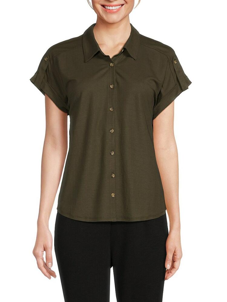 Bobeau Women's Short Sleeve Tab Cuff Shirt - Olive Cover