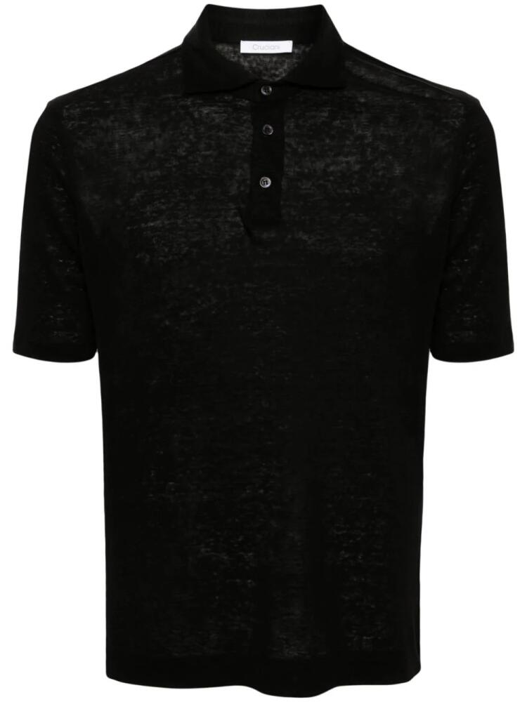 Cruciani slub-texture linen polo shirt - Black Cover