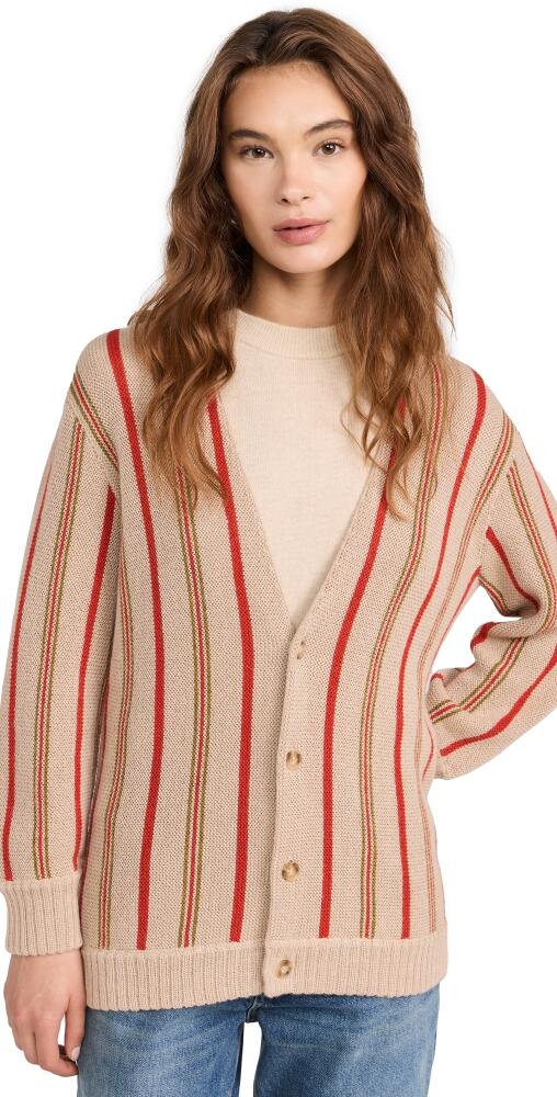 THE GREAT. The Everett Alpaca Cardigan Oatmeal Heritage Stripe Cover