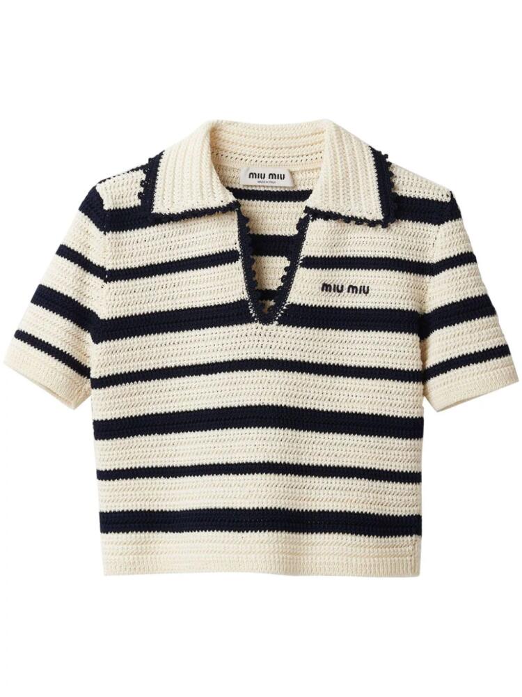 Miu Miu striped knitted polo shirt - White Cover