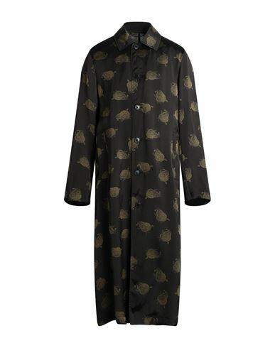 Dries Van Noten Man Overcoat & Trench Coat Dark green Viscose, Silk Cover