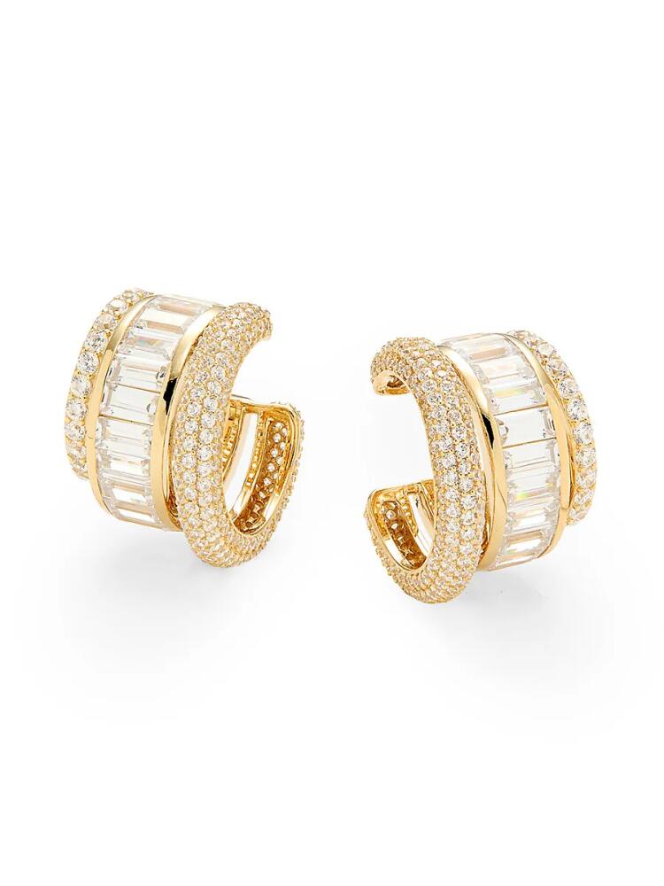 Adriana Orsini Women's Stacked 18K Goldplated Sterling Silver & Cubic Zirconia Triple Hoop Earrings Cover