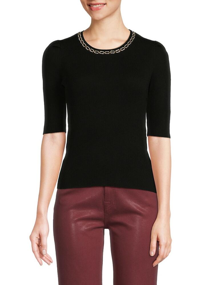 NANETTE nanette lepore Women's Jewelneck Ribbed Sweater - Very Black Cover