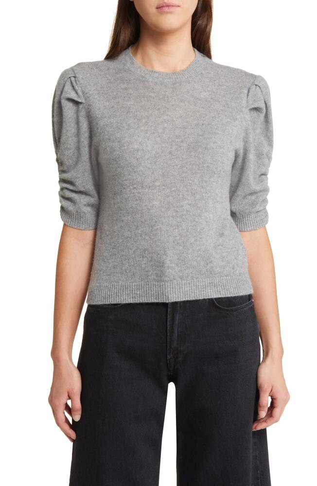 FRAME Ruched Sleeve Recycled Cashmere & Wool Sweater in Gris Heather Cover