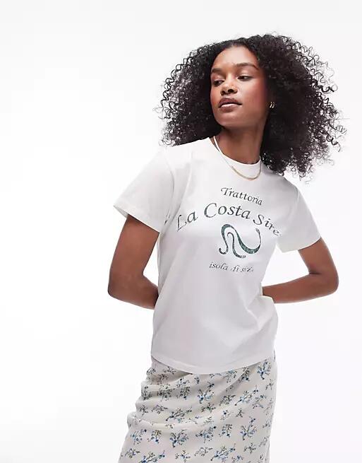 Topshop graphic trattoria la costa shrunken tee in ecru-White Cover