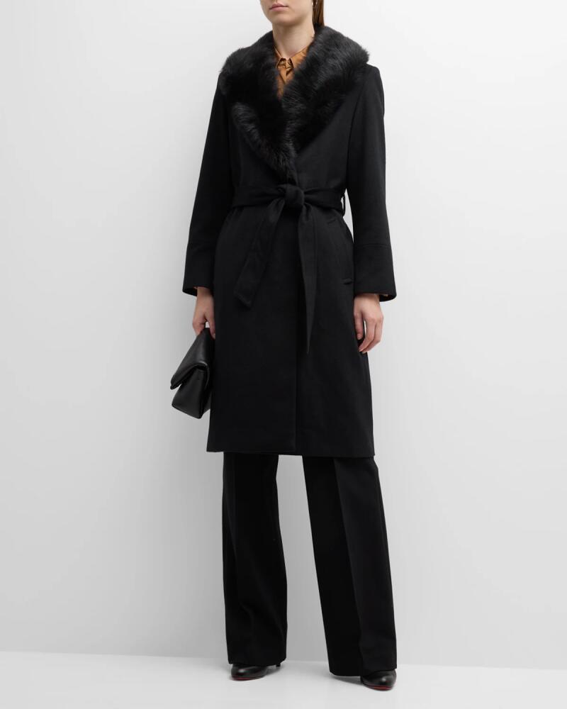 Sofia Cashmere Cashmere Wrap Coat with Shearling Collar Cover