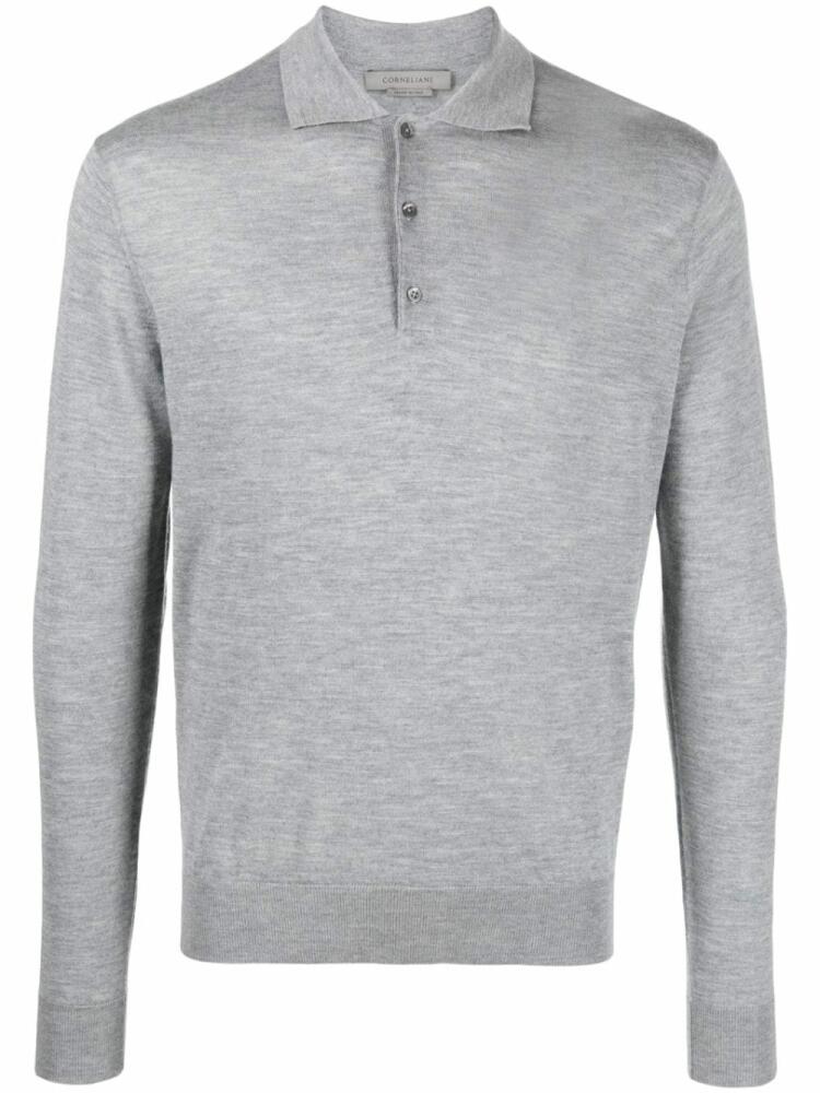 Corneliani fine-knit long-sleeve polo shirt - Grey Cover