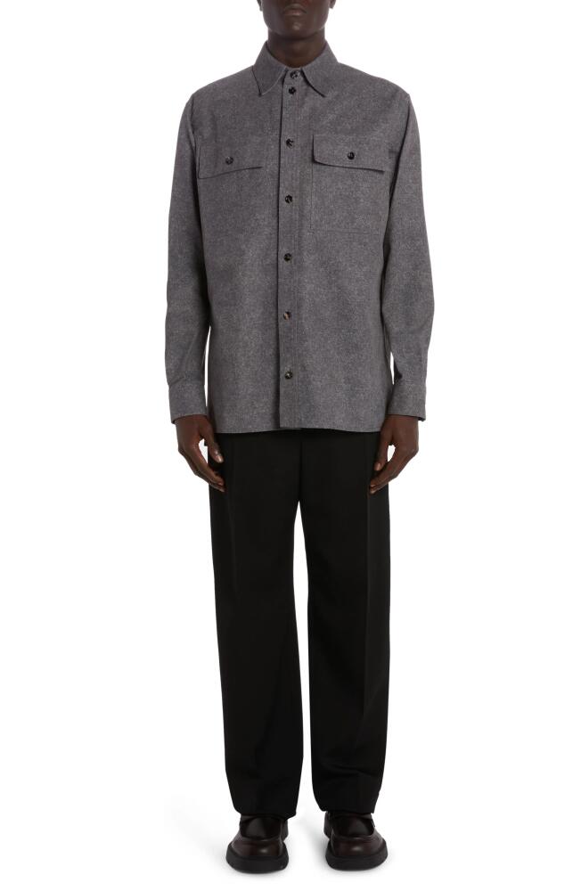 Bottega Veneta Flannel Print Lambskin Leather Shirt Jacket in 1307 Charcoal Melange Cover