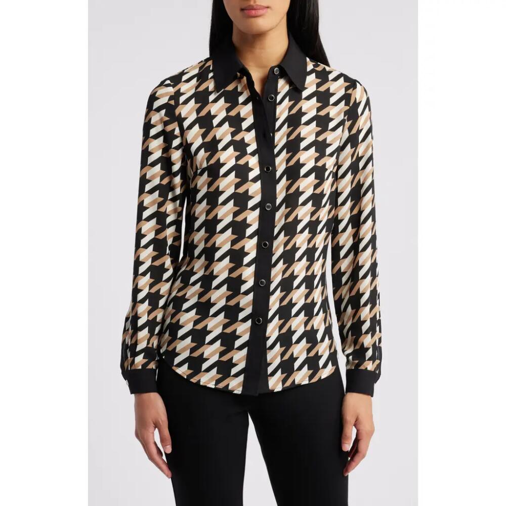 Anne Klein Houndstooth Check Button-Up Shirt in Anne Black Multi Cover