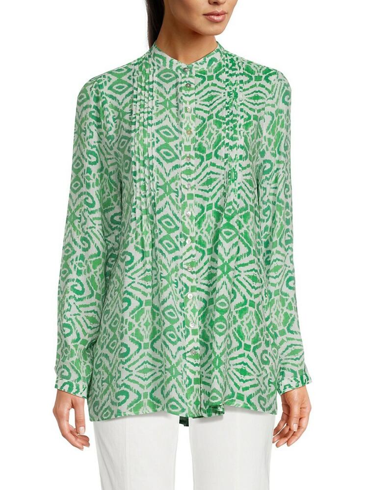 NANETTE nanette lepore Women's Semi Pleated Print Shirt - Green Cover