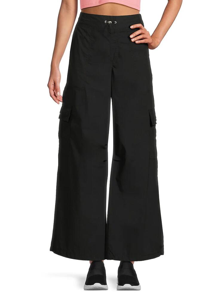 DKNY Sport Women's Drawcord Wide Leg Cargo Pants - Black Cover