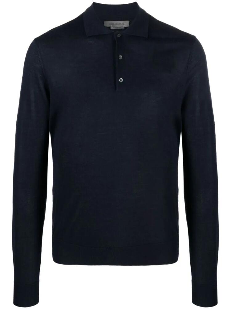 Corneliani fine-knit long-sleeve polo shirt - Blue Cover