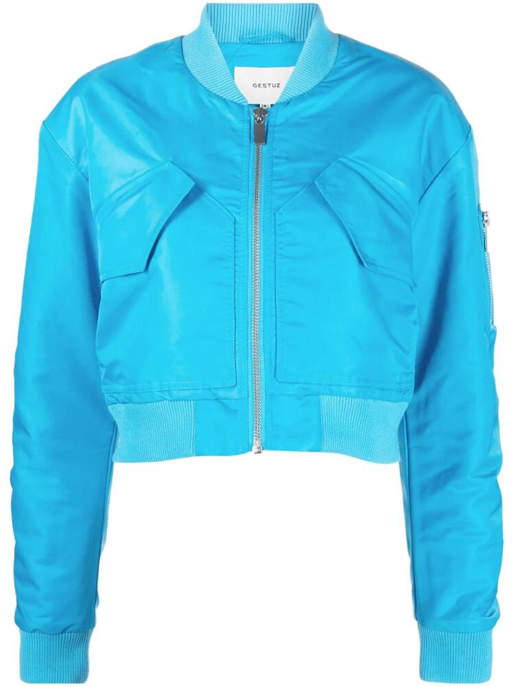 Gestuz baseball-collar cropped bomber jacket - Blue Cover