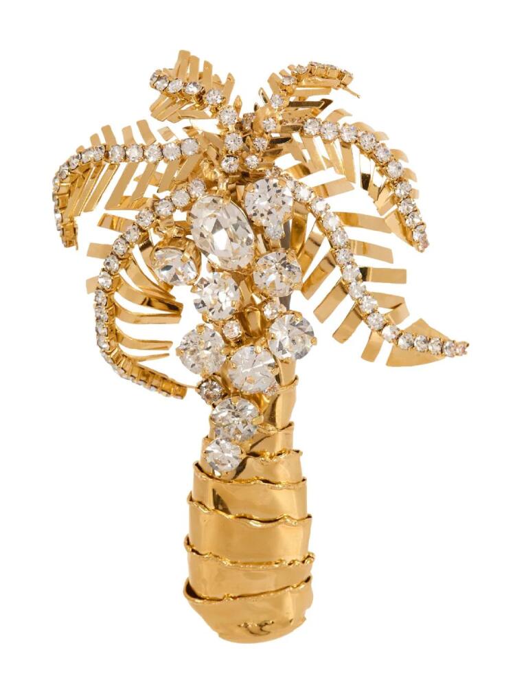 Balmain Palm Tree crystal-embellished brooch - Gold Cover