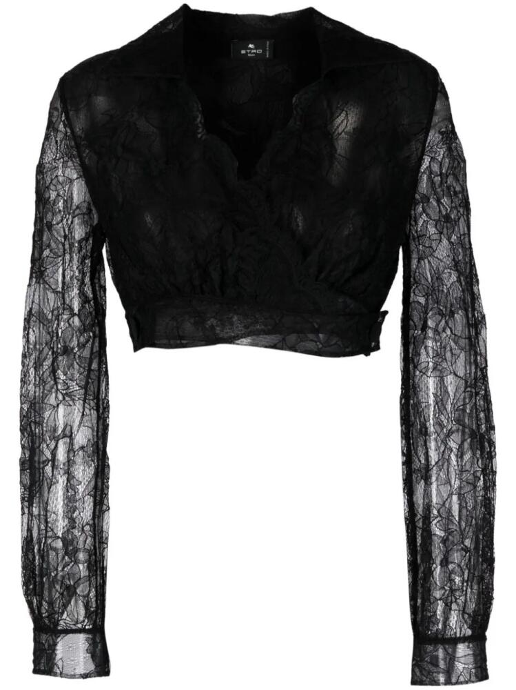 ETRO floral-lace cropped blouse - Black Cover