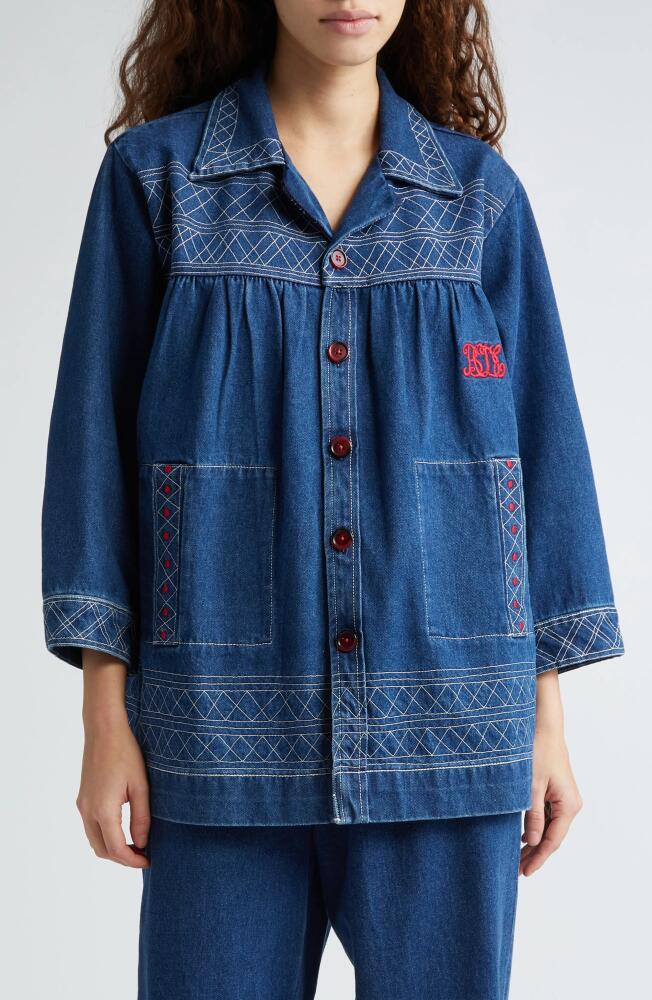 Bode Quincy Embroidered Denim Jacket in Indigo Cover