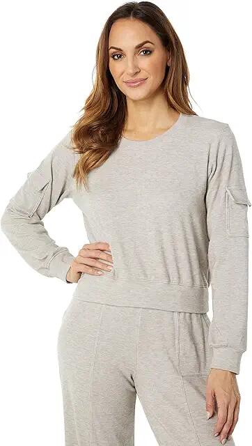 bobi Los Angeles Cargo Pocket Sweatshirt in Cozy Heather Knit (Tan) Women's Clothing Cover