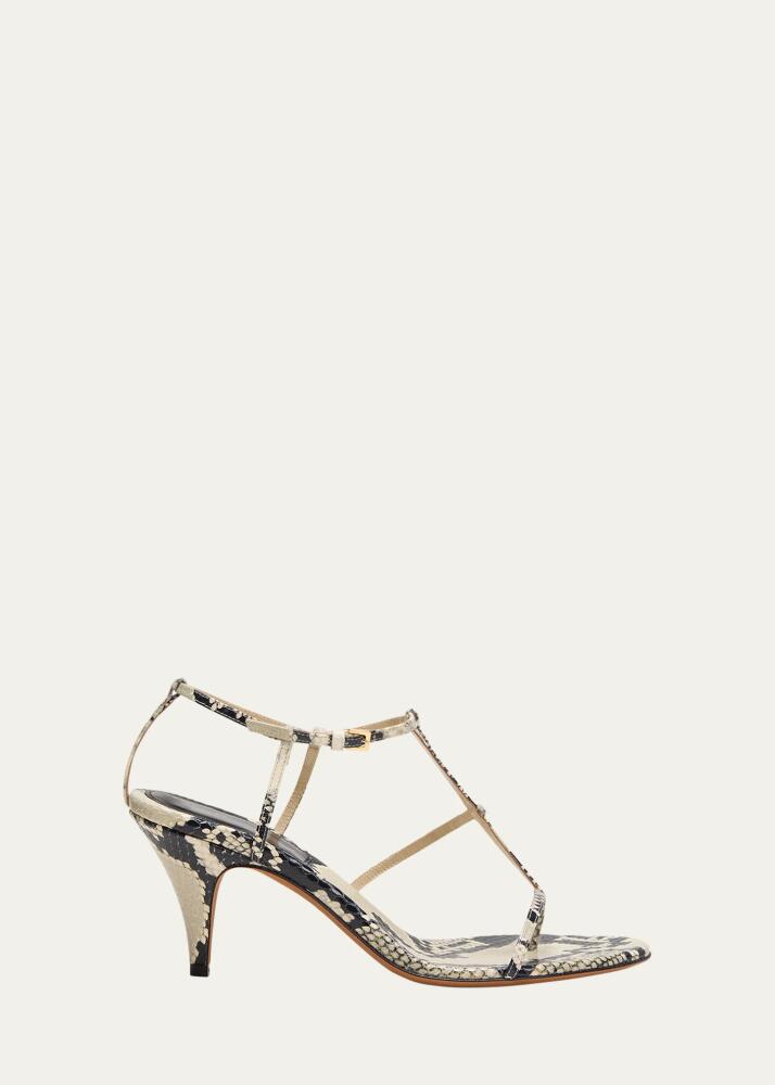 Khaite Python-Embossed Leather T-Strap Sandals Cover