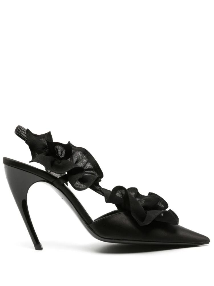 Nensi Dojaka 115mm ruffle-detail satin pumps - Black Cover