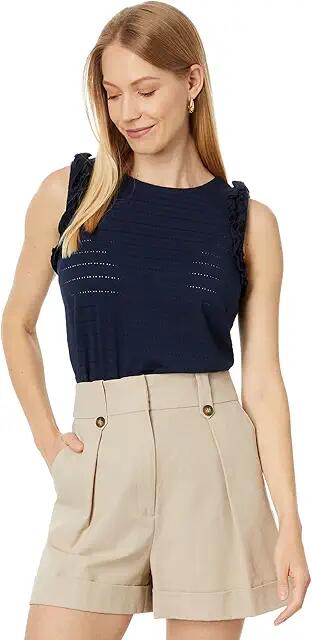 Tommy Hilfiger Sleeveless Ruffle Tank (Sky Captain) Women's Clothing Cover