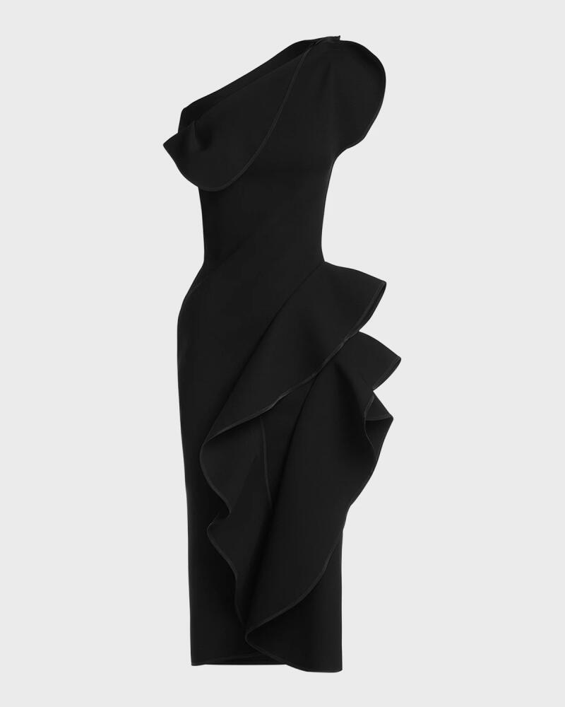 Maticevski Rhythm One-Shoulder Midi Dress with Ruffle Details Cover