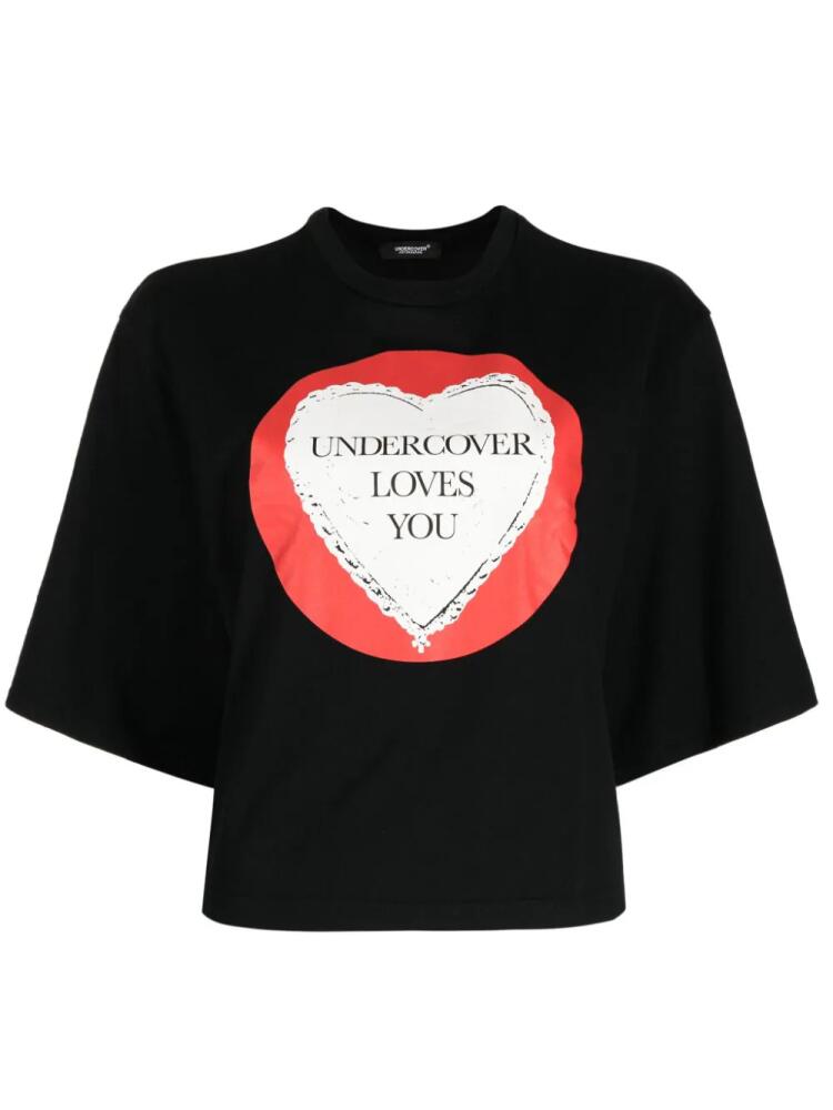 Undercover logo-flocked cotton cropped T-shirt - Black Cover