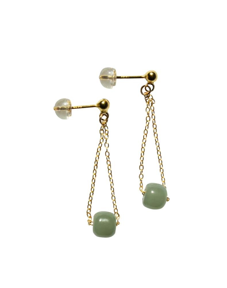 seree Zodiac collection Libra Skinny gold chain jade earrings in Light Green Cover