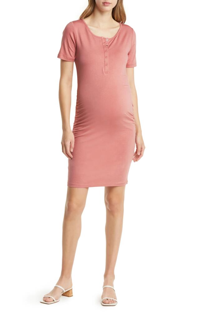 Angel Maternity Snap Front Body-Con Maternity Dress in Pink Cover