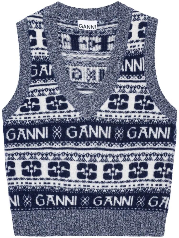 GANNI logo-intarsia knitted vest - Blue Cover