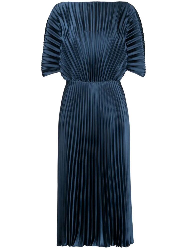 Amsale fully-pleated metallic-effect gown - Blue Cover