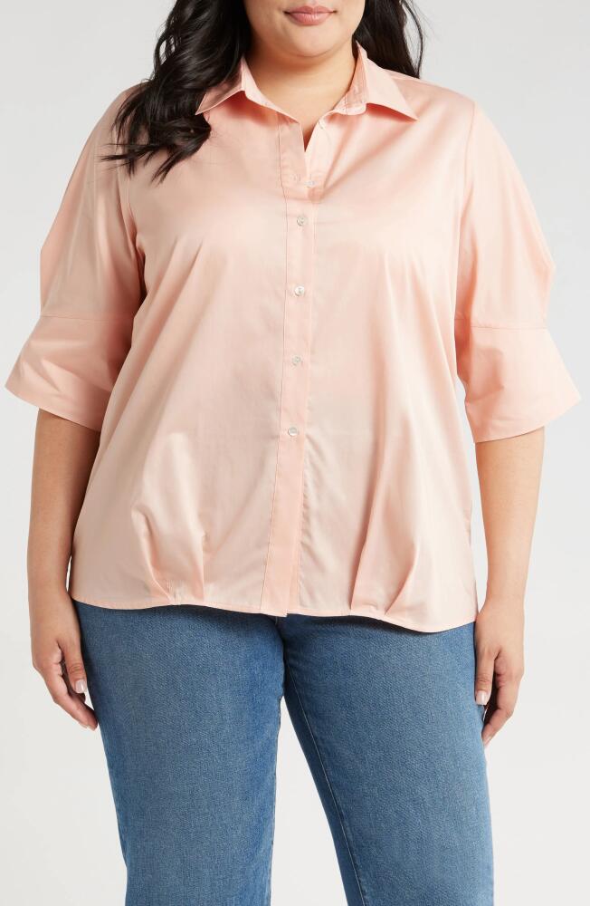 HARSHMAN Bernadina Elbow Sleeve Cotton Button-Up Shirt in Rose Cloud Cover