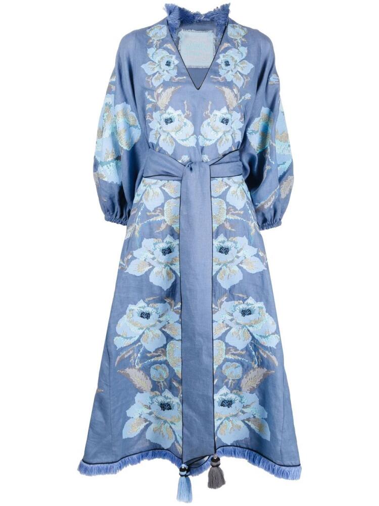 Yuliya Magdych floral-jacquard linen midi dress - Blue Cover