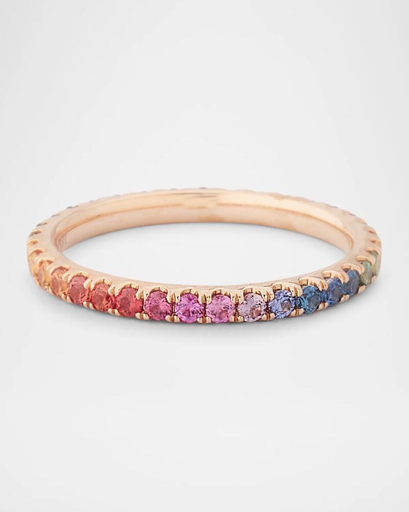 Lisa Nik Rainbow 18K Rose Gold Rainbow Sapphire Skinny Band Ring, Size 6 Cover