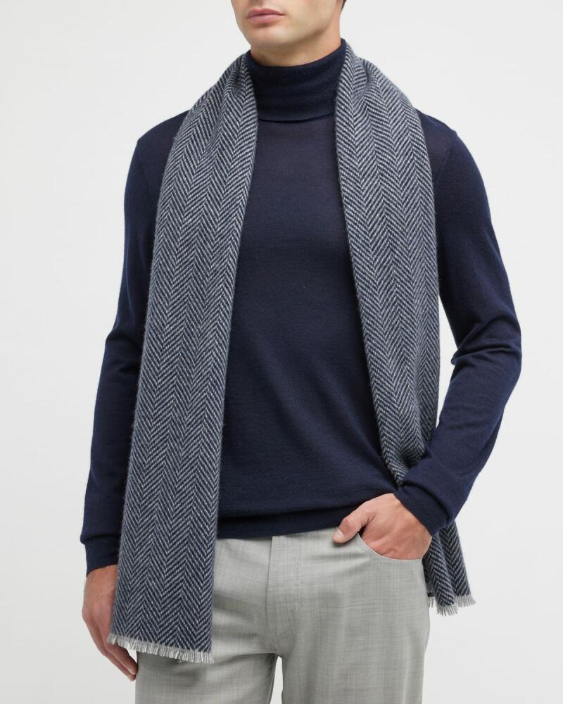 Neiman Marcus Men's Herringbone Cashmere Scarf Cover