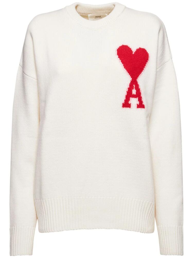 AMI PARIS Logo Felted Wool Crewneck Sweater Cover