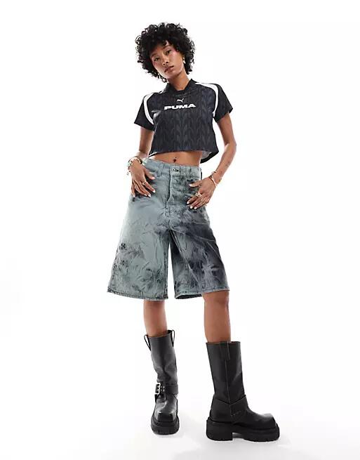 COLLUSION denim skater festival jorts in black tie dye Cover