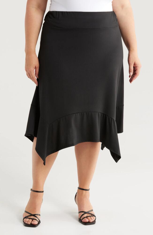 24seven Comfort Apparel Handkerchief Hem Jersey Midi Skirt in Black Cover