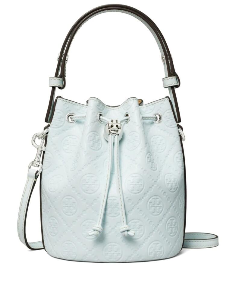 Tory Burch mini monogram leather bucket bag - Blue Cover