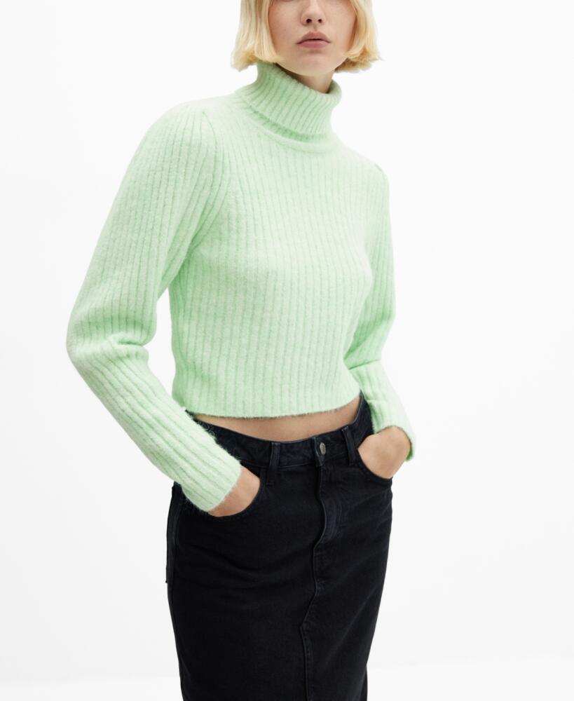 Mango Women's Turtleneck Knitted Sweater - Green Apple Cover