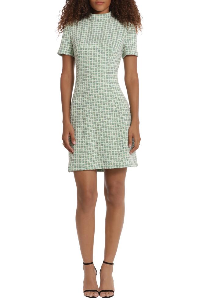 DONNA MORGAN FOR MAGGY Short Sleeve Tweed Minidress in Green Multi Cover