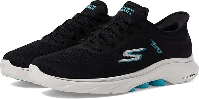 SKECHERS Performance Go Walk 7 Valin Hands Free Slip-Ins (Black/Aqua) Women's Shoes Cover