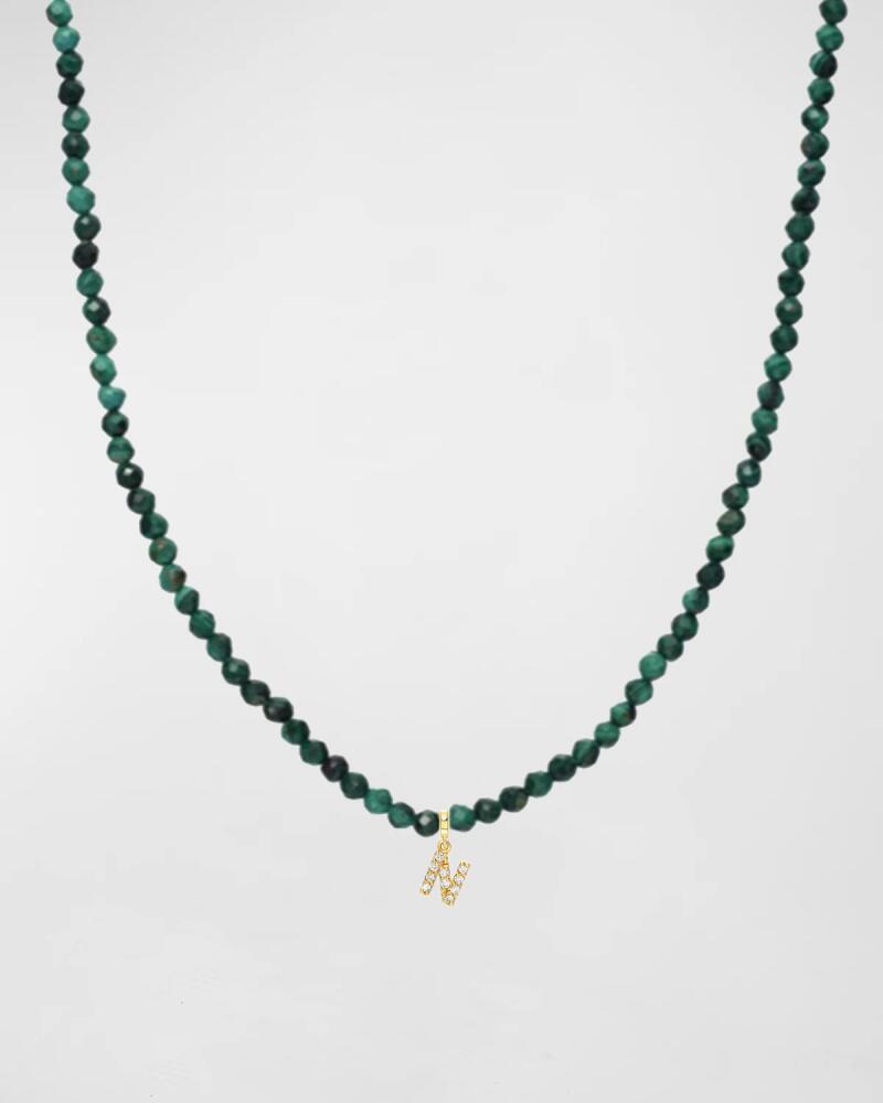 Zoe Lev Jewelry Malachite Beaded Mini Diamond Spaced Initial Necklace Cover