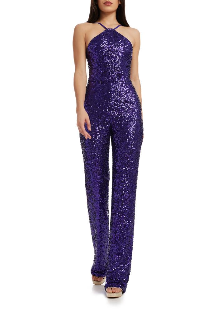 Dress the Population Darian Sequin Jumpsuit in Violet Cover