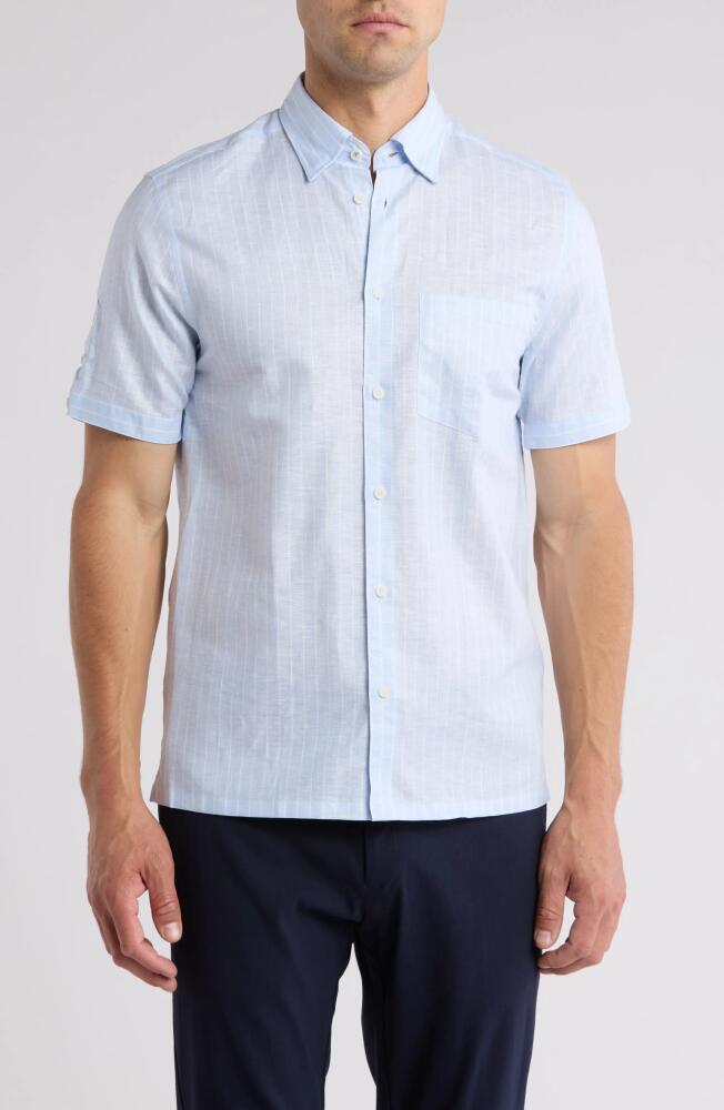 Ted Baker London Lytham Regular Fit Stripe Short Sleeve Cotton Button-Up Shirt in Light Blue Cover