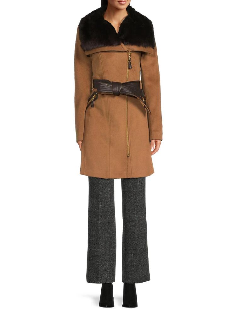 Via Spiga Women's Faux Fur Spread Collar Jacket - Camel Cover