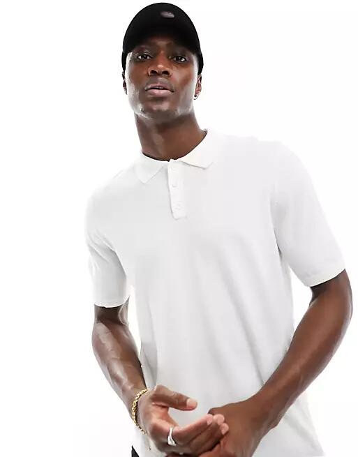 ASOS DESIGN lightweight knitted cotton polo in white Cover