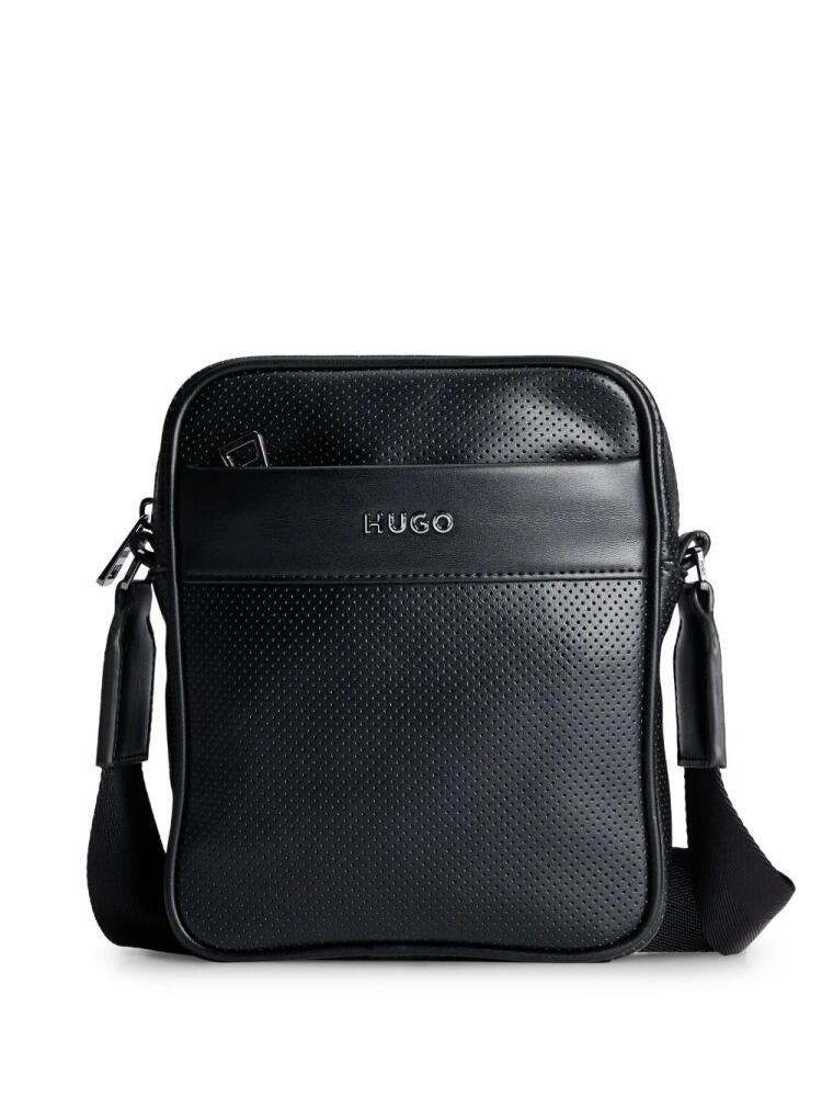 HUGO logo-plaque faux-leather messenger bag - Black Cover